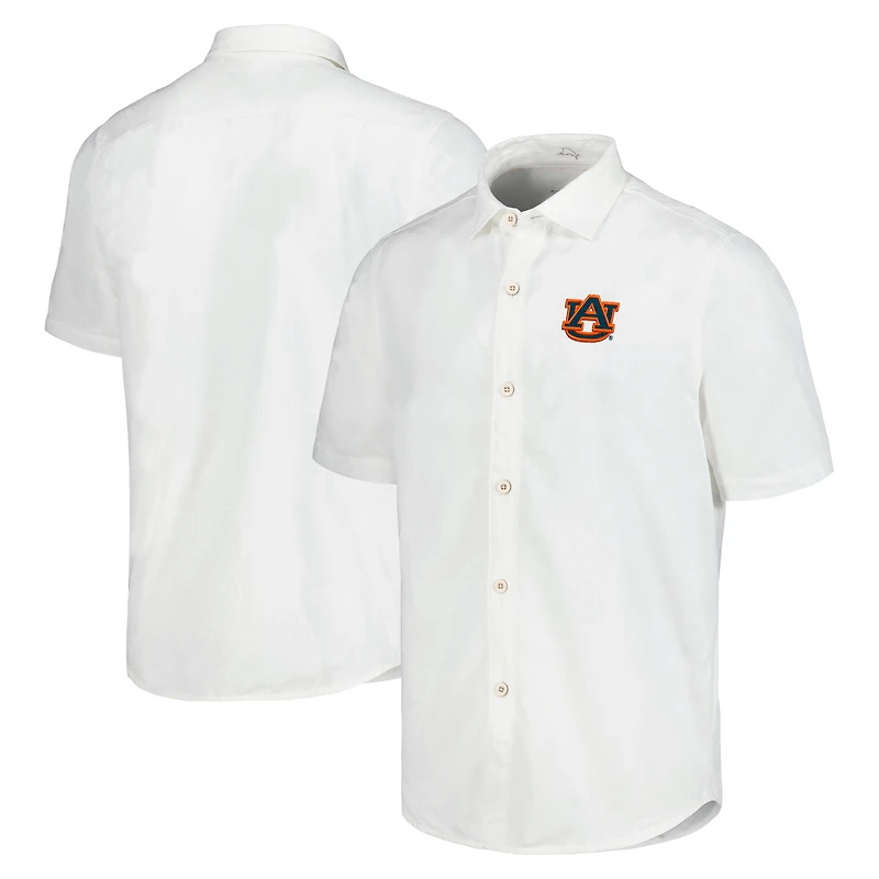 Chemise boutonnée Tommy Bahama White Auburn Tigers Coconut Point Palm Vista IslandZone Camp pour hommes
