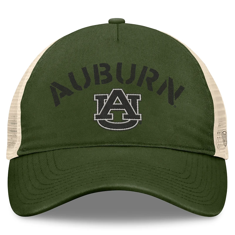 Chapeau réglable pour hommes Top of the World Hunter Green Auburn Tigers OHT Military Appréciation Glory Trucker