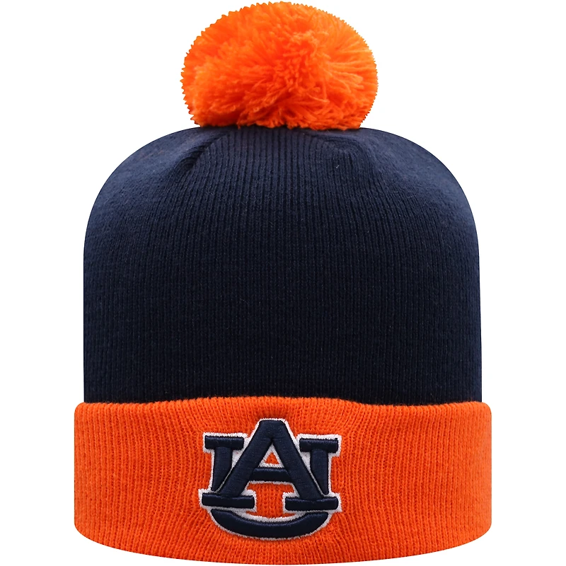 Bonnet pour homme Top of the World Marine/Orange Auburn Tigers Core 2 tons à revers avec pompon