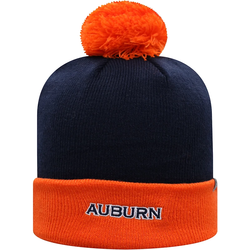 Bonnet pour homme Top of the World Marine/Orange Auburn Tigers Core 2 tons à revers avec pompon