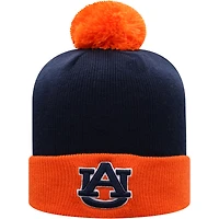 Bonnet pour homme Top of the World Marine/Orange Auburn Tigers Core 2 tons à revers avec pompon