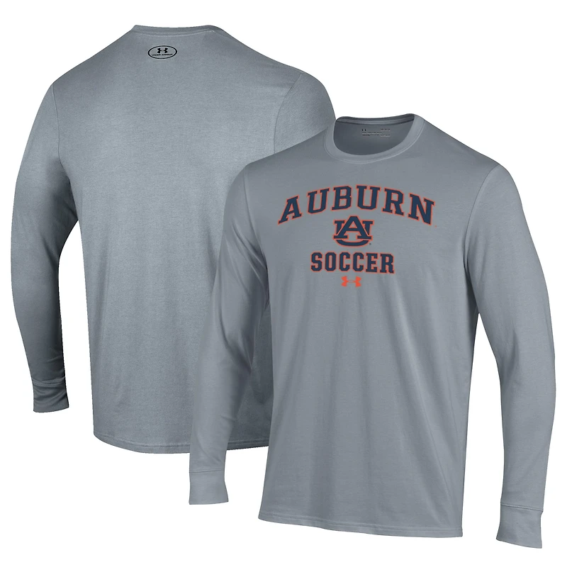 T-shirt de football Under Armour à manches longues et col rond gris Auburn Tigers pour homme