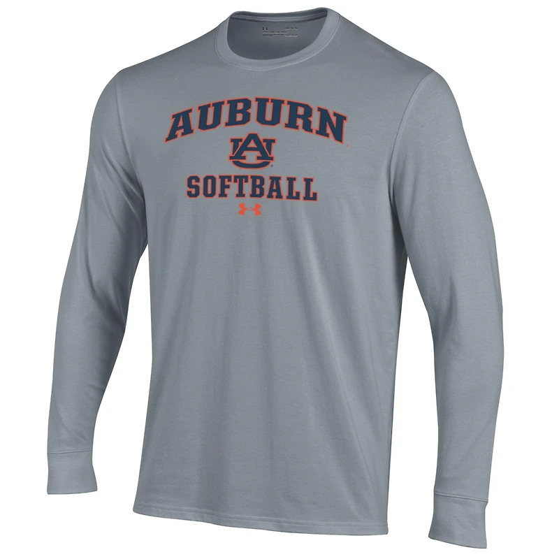 T-shirt de softball Under Armour gris Auburn Tigers Performance à manches longues pour homme