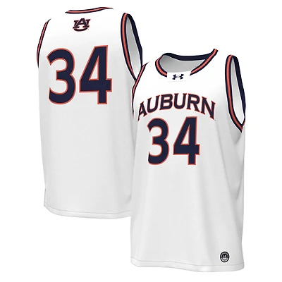 Men's Under Armour #34 White Auburn Tigers Replica Basketball Jersey