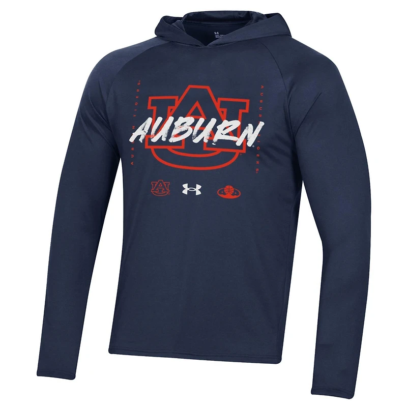 Under Armour Auburn Tigers 2023 On Court Bench Shooting T-shirt à capuche manches longues, bleu marine