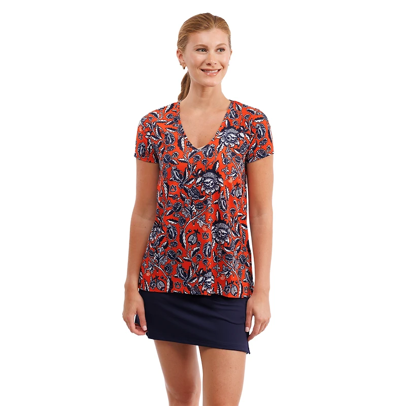 Women's Smith & Quinn Orange Auburn Tigers Blake Floral V-Neck Top