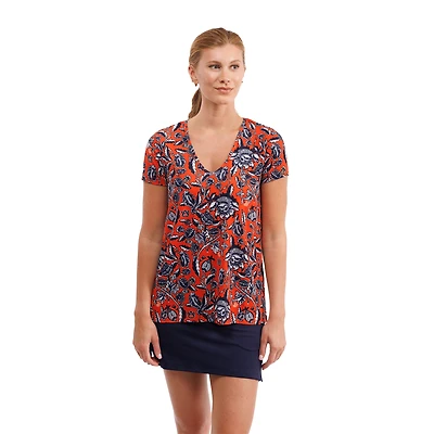 Haut à col en V fleuri Blake Orange Auburn Tigers pour femme de Smith & Quinn