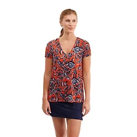 Haut à col en V fleuri Blake Orange Auburn Tigers pour femme de Smith & Quinn