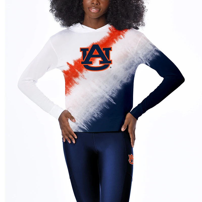 Women's Certo White Auburn Tigers Tie-Dye Hooded Long Sleeve T-Shirt