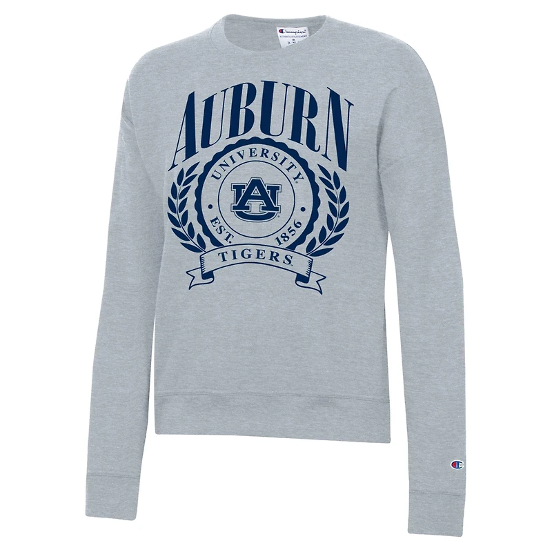 Women's Champion  Heather Gray Auburn Tigers Academic Crest Powerblend Crewneck Sweatshirt
