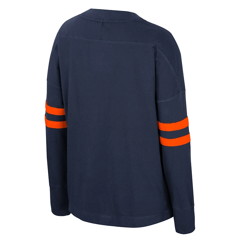 Women's Colosseum Navy Auburn Tigers Oversized Violet Distressed V-Neck Long Sleeve T-Shirt