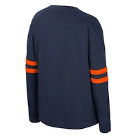 Women's Colosseum  Navy Auburn Tigers Oversized Violet Distressed V-Neck Long Sleeve T-Shirt