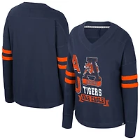 Women's Colosseum  Navy Auburn Tigers Oversized Violet Distressed V-Neck Long Sleeve T-Shirt