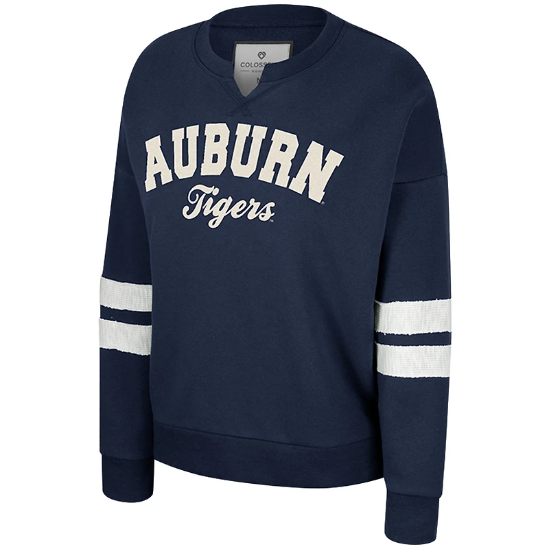 Women's Colosseum Navy Auburn Tigers Perfect Date Notch Neck Pullover Sweatshirt