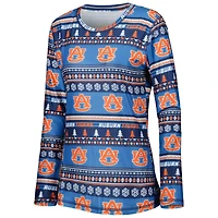Women's Concepts Sport Navy Auburn Tigers Holiday Long Sleeve Top and Pants Sleep Set