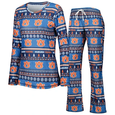 Women's Concepts Sport Navy Auburn Tigers Holiday Long Sleeve Top and Pants Sleep Set