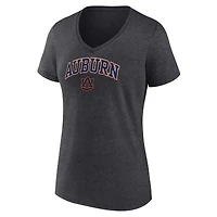 Women's Fanatics Heather Charcoal Auburn Tigers Campus V-Neck T-Shirt