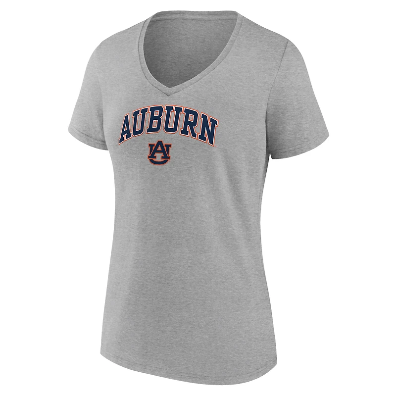 T-shirt à col en V pour femmes Fanatics Heather Gray Auburn Tigers Campus