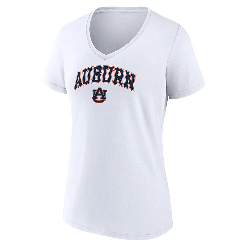 T-shirt à col en V blanc Auburn Tigers Fanatics pour femmes