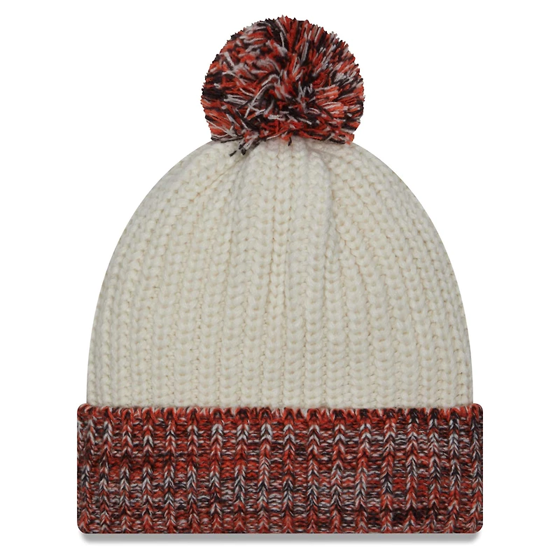 Bonnet en tricot à revers crème Auburn Tigers Fresh New Era pour femme avec pompon