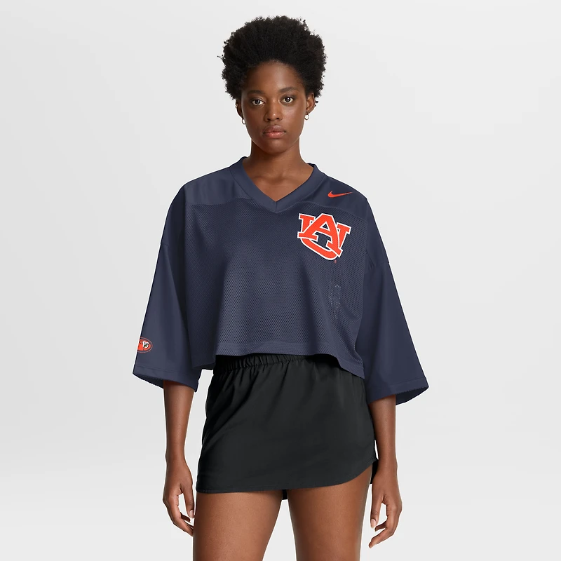 Women's Nike Navy Auburn Tigers Cropped Mesh Dri-FIT Fashion Jersey