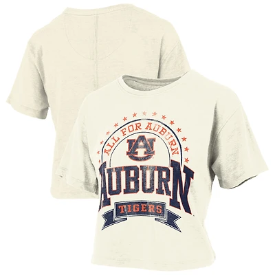 Women's Pressbox Natural Auburn Tigers Vintage Wash Waist-Length Slub T-Shirt