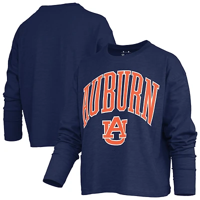 Women's Pressbox White Auburn Tigers Motley Boxy Waist-Length Long Sleeve T-Shirt
