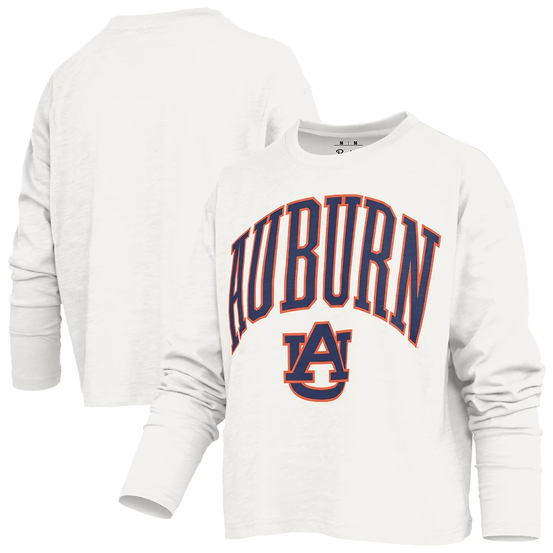 Women's Pressbox White Auburn Tigers Motley Boxy Waist-Length Long Sleeve T-Shirt