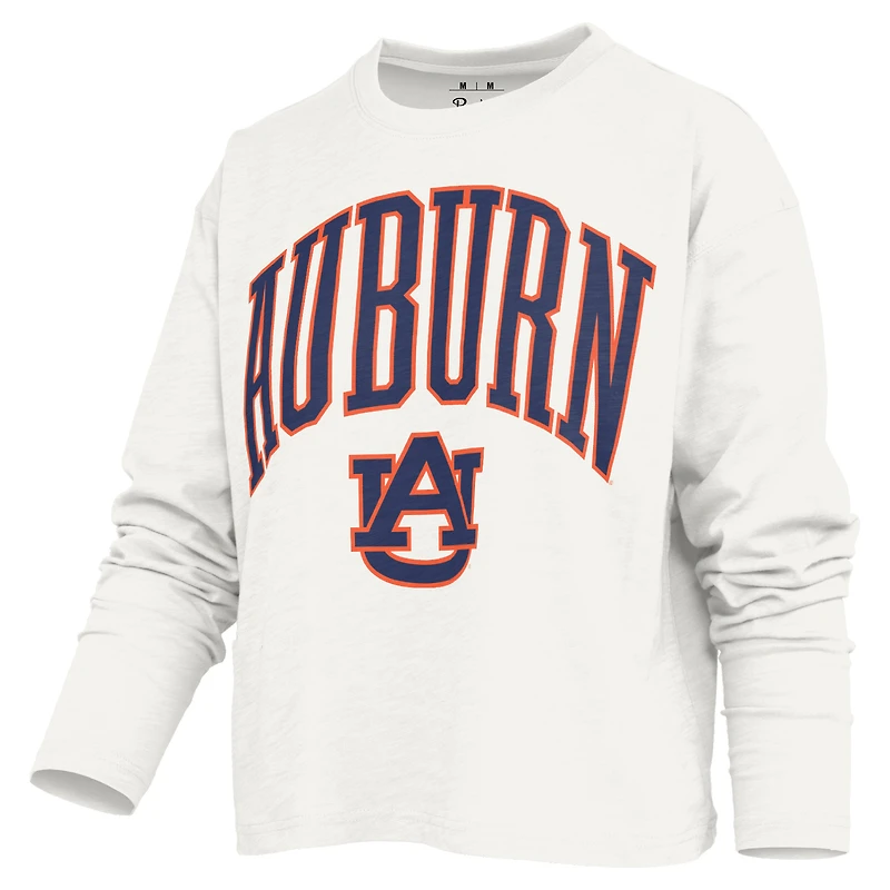 T-shirt à manches longues et coupe carrée pour femme, modèle Auburn Tigers, blanc, imprimé motard.