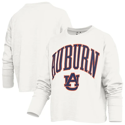 Women's Pressbox White Auburn Tigers Motley Boxy Waist-Length Long Sleeve T-Shirt