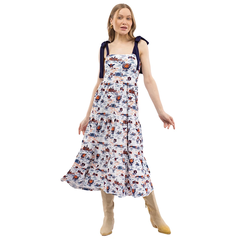 Robe longue à volants et épaules nouées Smith & Quinn bleu marine Auburn Tigers pour femme