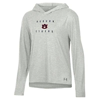 Women's Under Armour Heather Gray Auburn Tigers Super-Soft Breezy Long Sleeve Tri-Blend Hoodie T-Shirt