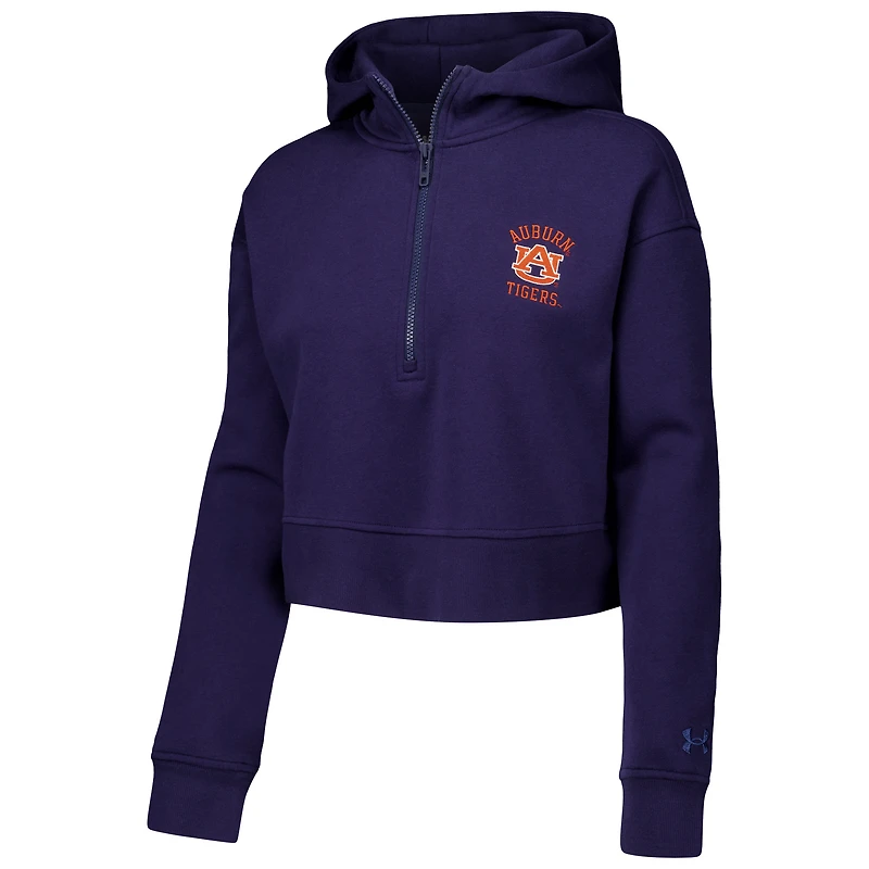 Sweat à capuche court et demi-zippé Under Armour Auburn Tigers Inline Modest pour femme, bleu marine