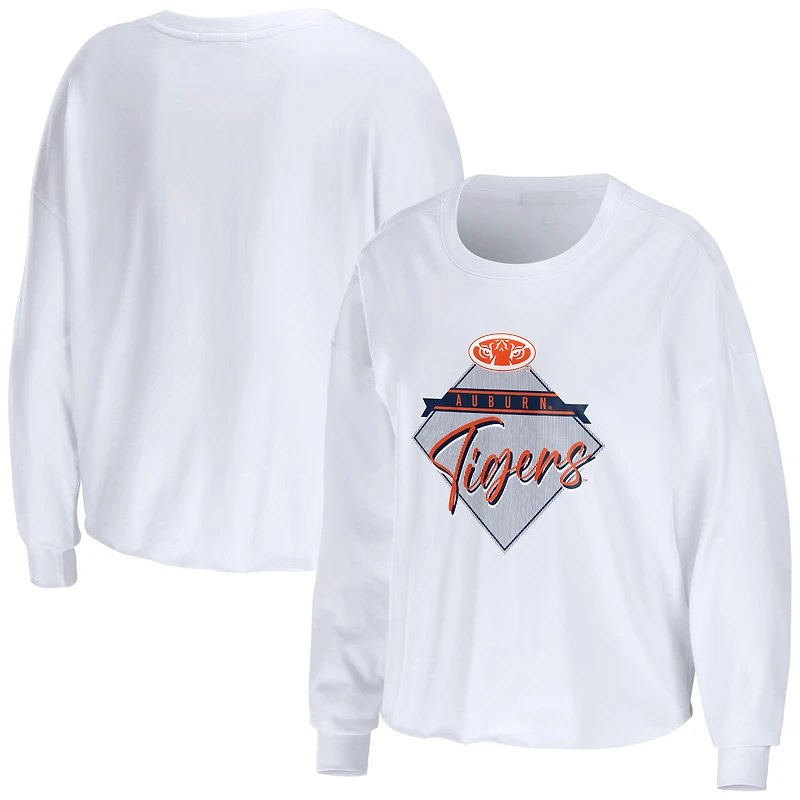 T-shirt court à manches longues blanc Auburn Tigers Diamond WEAR by Erin Andrews pour femmes