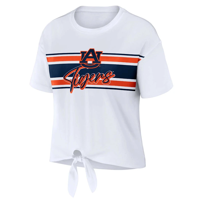 Women's WEAR by Erin Andrews - T-shirt court blanc à rayures et nœud sur le devant avec tigres Auburn