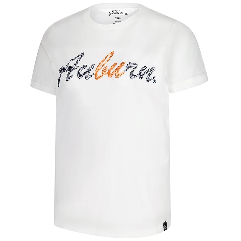 T-shirt pour femme avec inscription en perles cousues à la main White Auburn Tigers