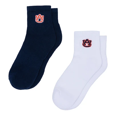 Women's ZooZatz White/Navy Auburn Tigers Two-Pack Quarter-Length Socks