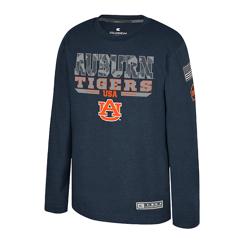 Youth Colosseum Heather Navy Auburn Tigers OHT Military Appreciation Oorah Long Sleeve T-Shirt