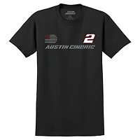 T-shirt noir Austin Cindric #2 de l'équipe Penske pour hommes, motif drapeau américain