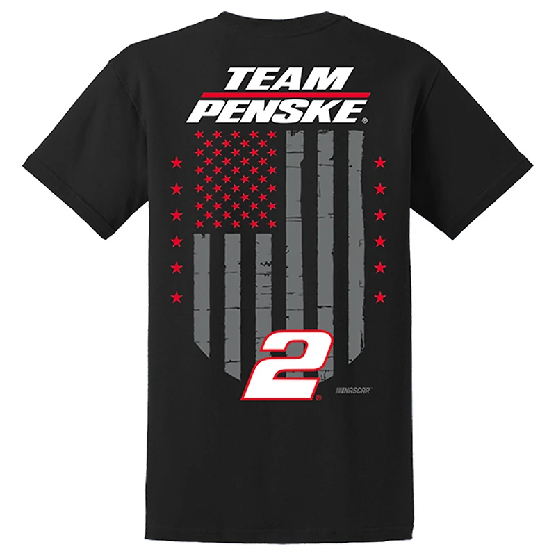 T-shirt noir Austin Cindric #2 de l'équipe Penske pour hommes, motif drapeau américain