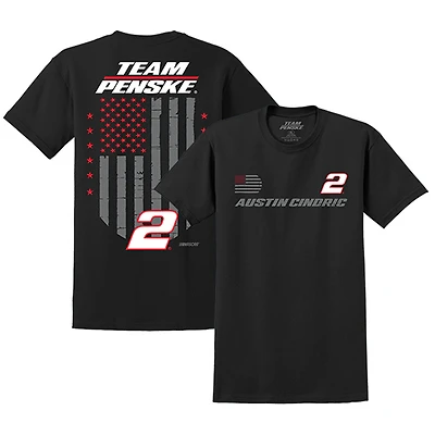 T-shirt noir Austin Cindric #2 de l'équipe Penske pour hommes, motif drapeau américain
