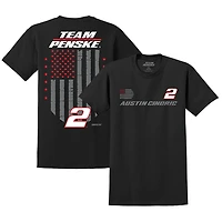 T-shirt noir Austin Cindric #2 de l'équipe Penske pour hommes, motif drapeau américain