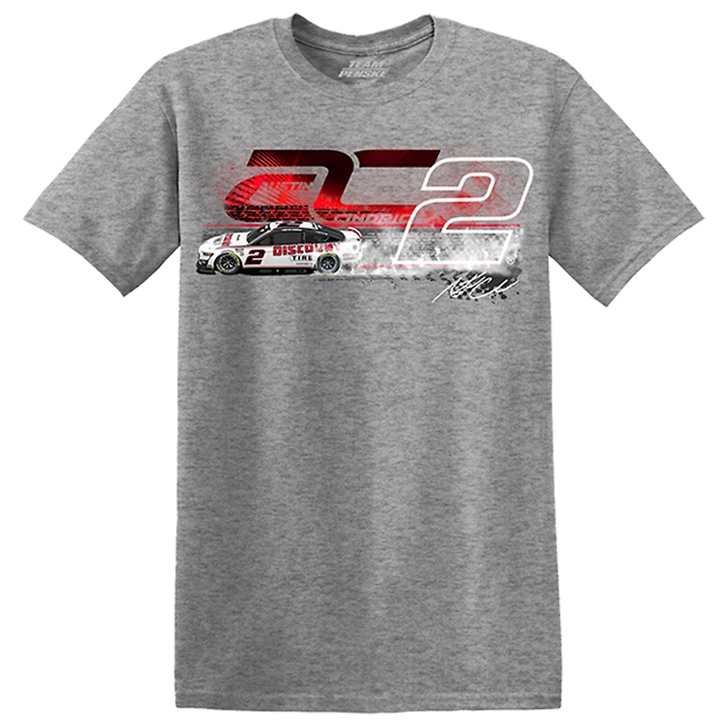 T-shirt pour hommes Team Penske Heather Grey Austin Cindric 2023 #2 Discount Tire
