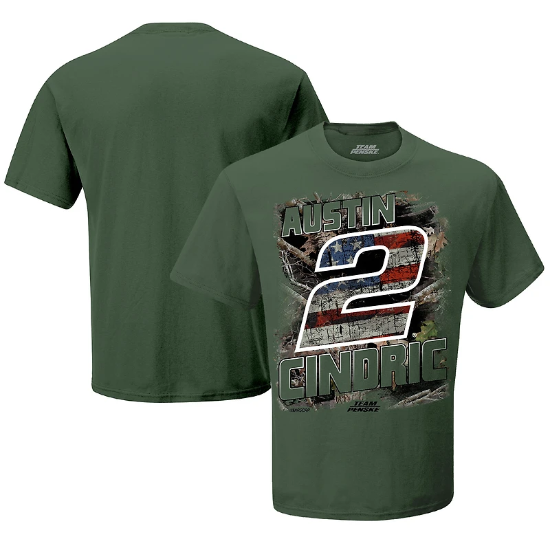 Men's Team Penske Olive Austin Cindric Camo Patriotic T-Shirt