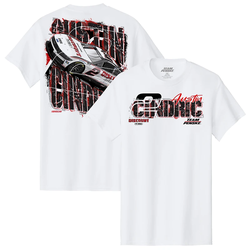 T-shirt de voiture Austin Cindric Discount Tire #2 l'équipe Penske pour hommes