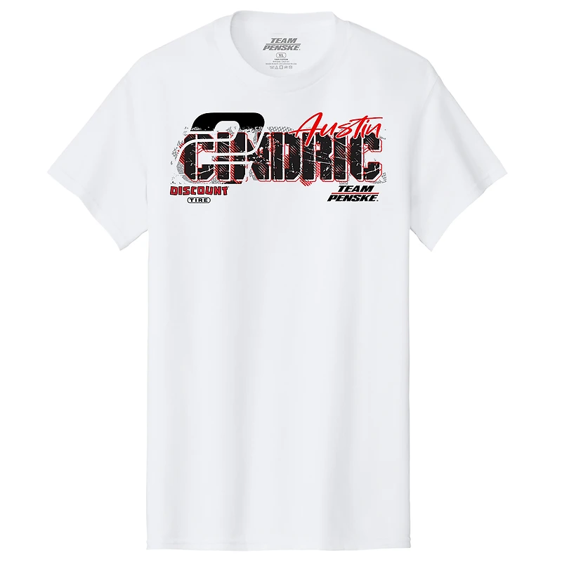 T-shirt de voiture Austin Cindric Discount Tire #2 l'équipe Penske pour hommes