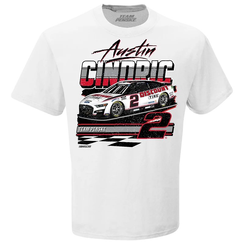 Men's Team Penske White Austin Cindric Discount Tire Wedge T-Shirt