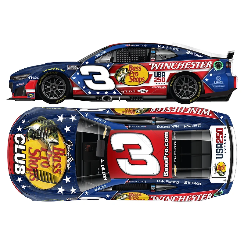 Action Racing Austin Dillon 2026 #3 Bass Pro Shops/Winchester Patriotic 1:24 Peinture standard Moulé sous pression Chevrolet Camaro ZL1