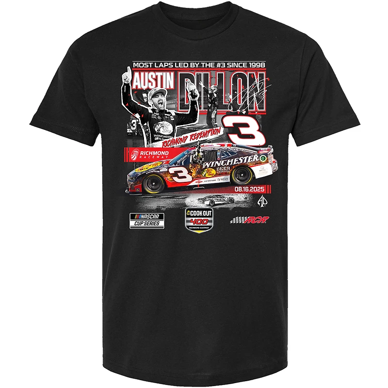 Men's Checkered Flag Sports Black Austin Dillon 2025 Cook Out 400 Race Winner T-Shirt