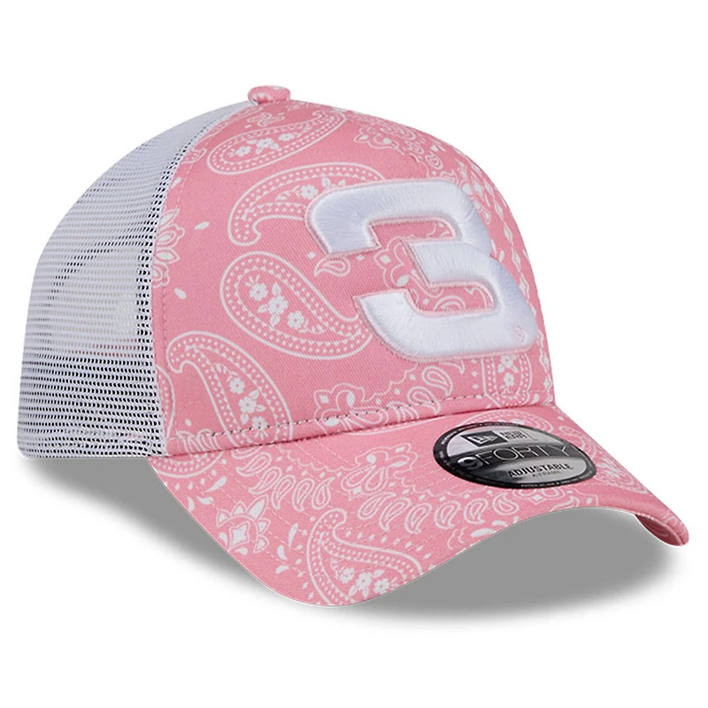 Men's New Era Pink Austin Dillon 9FORTY A-Frame Trucker Paisley Adjustable Hat